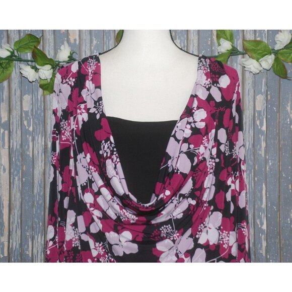 Covington Women's Floral Blouse Top Plus SZ 1X Scoop Neckline Faux Cami Stretch - Picture 2 of 7